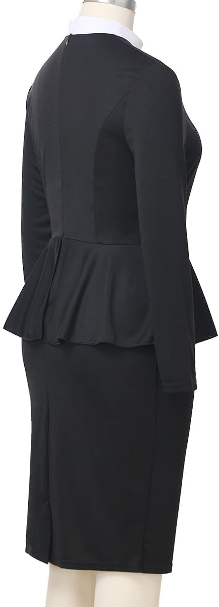 Womens Church Clergy Dress Spring/Autumn Long Sleeve Ruffle Slim Pencil Dress with Banded Full Collar - Image 7