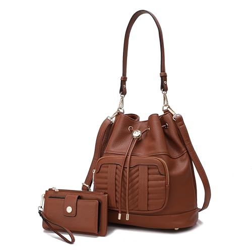 Image of MKF Collection Crossbody Bucket Bag for Women, Drawstring Hobo Shoulder Bags Handbag Purse with Wristlet Wallet by Mia K