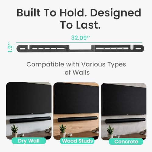 Image of ynVISION.DESIGN Soundbar Wall Mount compatible with Sonos Arc Ultra and Sonos Arc - Includes All Hardware and Anchors for Drywall & Hard Surface- Vibration-Reducing Foam Pads - Flat Wall Mount - Black
