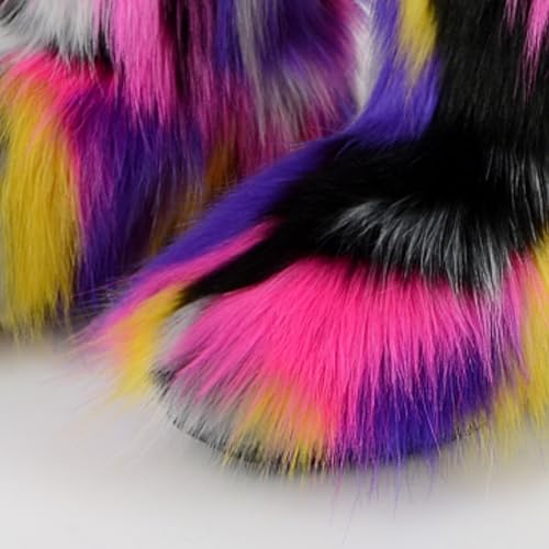 LLTMALL Girl's Slip-On Ankle Snow Boots Colorful Fluffy Fur Lined Winter Booties3