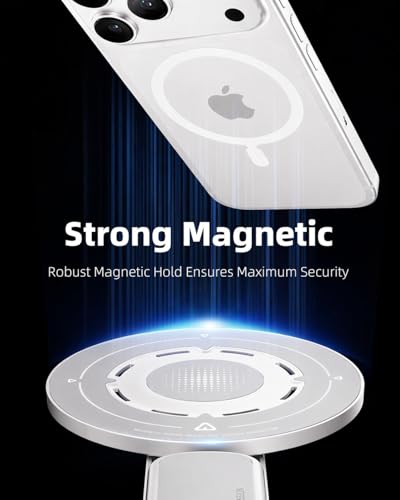 Image of RIGGEAR Magnetic Phone Grip and Stand for MagSafe Phones Cases, 3in1 Magnetic Finger Ring Holder with Double Sided Magnet, Fidget Buttons, 360 Rotation Magnetic Gym Phone Stand (Glacier White)