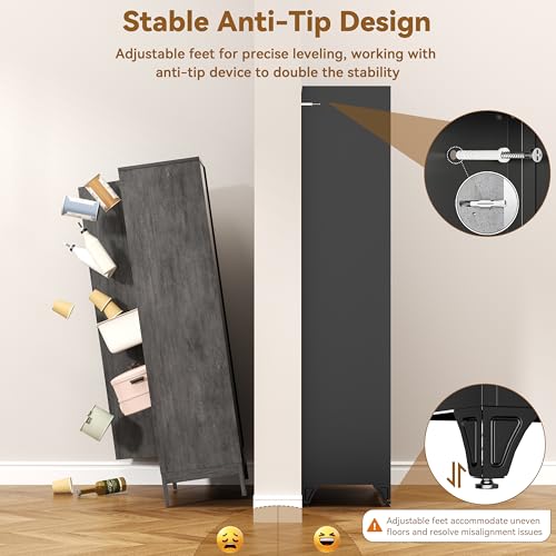 Image of Polup 75 inch Metal Storage Cabinet with Doors and Shelves, Black Kitchen Pantry Cabinet, 6-Tier Freestanding Tall Storage Cabinet for Garage, Office, Bathroom, Laundry Room, Dining Room