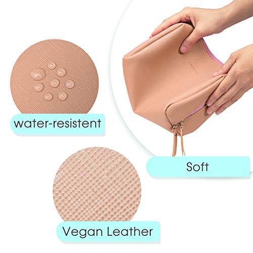 Large Vegan Leather Makeup Bag Zipper Pouch Travel Cosmetic Organizer for Women and Girls (Large, Orange) - Image 7