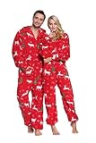 XMASCOMING Women's & Men's Hooded Fleece Onesie Pajamas Merry Christmas Size US XXL