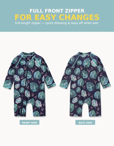 Image of VAENAIT BABY Zip & Snap Rash Guard Swimsuit, UPF 50+ One-Piece Long Sleeve Swimwear, Quick Dry Infant Beach Suit for 0~2T