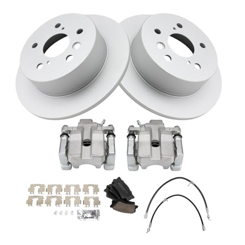 Image of TRQ Rear Brake Pad and Rotor Set Ceramic Coated Rotors Calipers Compatible with 2007-2012 Lexus ES350 2008-2012 Toyota Avalon 2007-2011 Camry
