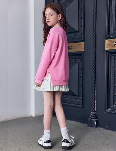 Image of Arshiner Girls Crewneck Sweatshirt Long Sleeve Pullover Tops Drop Shoulder Sweatshirts Side Split