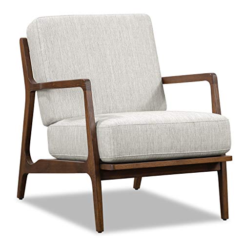 Image of Poly & BARK Verity Fabric Accent Chair - Fabric Armchair with Walnut Wood Frame - Fashion-Forward Lounge Seating for Living Room - Upholstered in Bright Ash