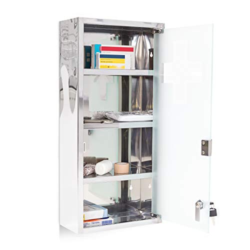 relaxdays Armoire à Pharmacie en INOX magnétique l x H x P: 27 x 57 x 12 cm Urgence Premiers Soins...