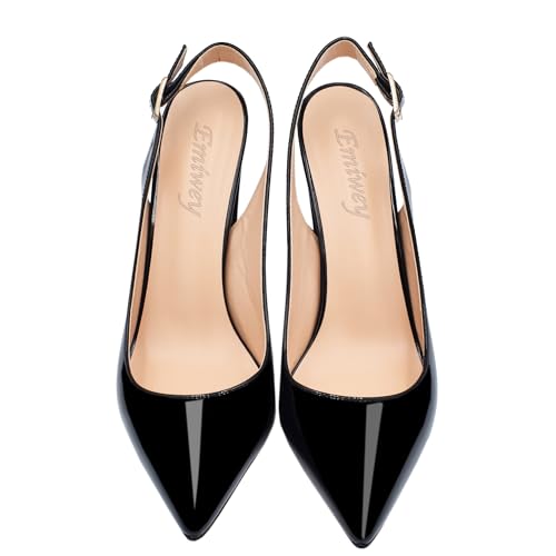 Women's Slingback Chunky Block Heel Pointed Toe Ankle Strap Pumps Party Office Shoes3