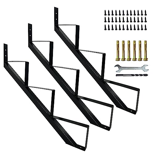 3 Packs Metal Stair Step Stringers, 3 Step Steel Riser Stringer for 27.1inch Height Deck(Polished Black)