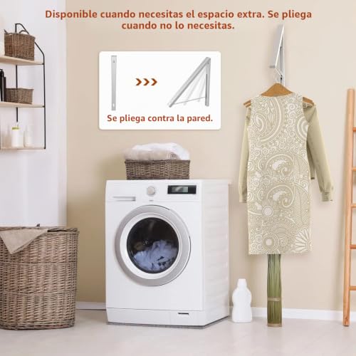 Miniatura 3 de Anjuer Tendedero Plegable Montado En La Pared - Perchero Plateado Para Aprovechar Espacio De Almacenamiento En El Dormitorio Principal