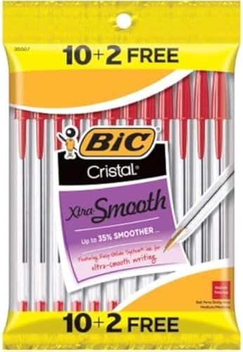 Bic Cristal Xtra-Smooth Ball Pen - 10 plus 2 Bonus Pack (12 count) - Red Medium Point Ballpoint Pen image 5