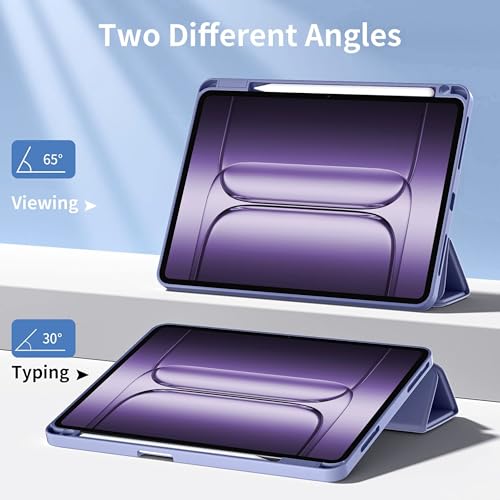 Image of TGK Rotating Case Cover for OnePlus Pad 3 13.2 inch Tablet, Pad 2 Pro, Pad 4 Pro with Pencil Holder Trifold Stand Cover Clear Back (Lavender)