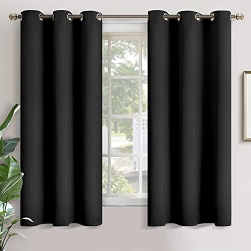 YoungsTex Black Blackout Curtains for Bedroom 63 Inches Long - Room Darkening Black Out Curtains Grommet Thermal Window Drapes for Boy Room, 2 Panels, 42 x 63 Inch