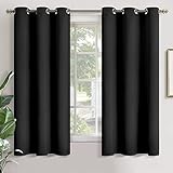 YoungsTex Black Blackout Curtains for Bedroom 63 Inches Long - Room Darkening Black Out Curtains Gro
