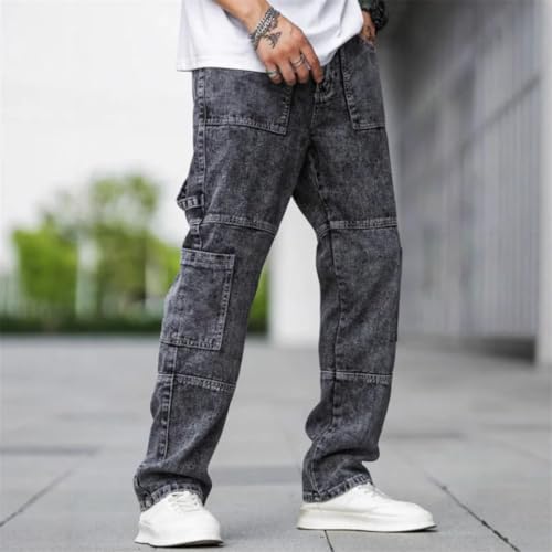 Men's Straight Leg Multi Pocket Workwear Jeans Dark Blue Casual Jeans4