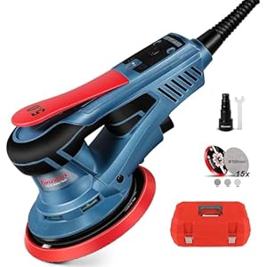 FANZWORK Bürstenloser Exzenterschleifer EZ150A mit Tragkoffer, 5mm Schleifhub, 150mm Schleifteller, 350W Motor, 7-Stufige Drehzahlregelung, inkl.Tellerbremse, 15x Schleifgitter, 1x Ersatz-Schleifteller
