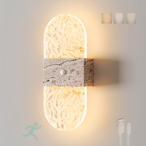 GZZBMY LED Rechargeable Applique Murale avec Détecteur de Mouvement Sans Fil Eclairage Mural Tricolore Dimmable Magnétique Luminaire Mural pour Chambres...
