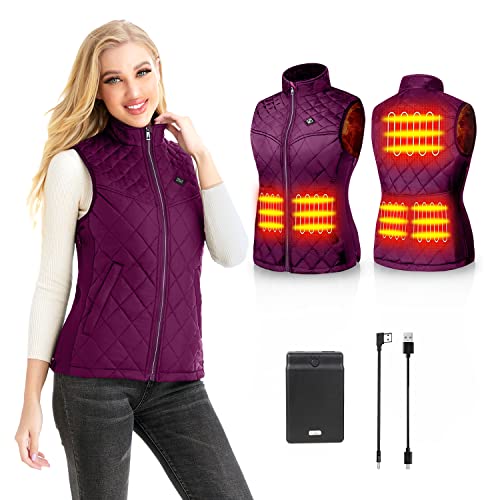 Kintiwe Beheizbare Weste, Beheizte Weste Damen Heizweste mit 12000mAh Powerbank, Beheizbare Jacke Heizjacke Wärmeweste mit 5 Heizzonen und 3 Einstellbaren Temperaturen für Outdoor Wandern Sk