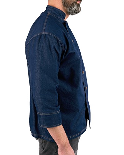 KNG Denim Snap Front Chef Coat - Blue, Unisex Adults - 3/4 Sleeve, Trench Coat - XXL4