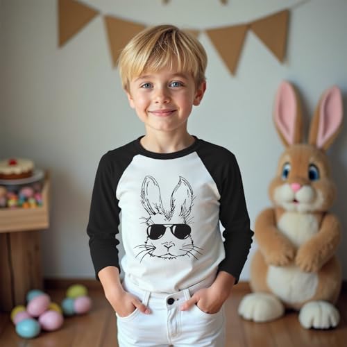 KEKEMI Boys Easter Shirts Kid Bunny T Shirt Happy Easter Outfit Funny Sunglasses Rabbit Tees Raglan Long Sleeve Tops Clothes3