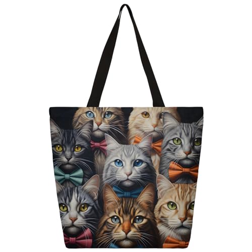 Mularoka Watercolour Cats Cute Large Capacity Canvas Tote Bag Stylish Handheld Shoulder Bag Reusable Shopping Bag for Work Travel Beach Trips Shopping
