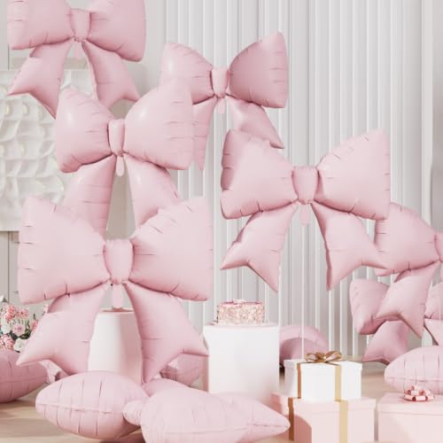 Image of 10Pcs Pink Bow Foil Balloons 38 Inch Big Helium Coquette Party | Light Pink Bow Shaped Balloons for Women Birthday Bridal Shower Wedding Bachelorette Anniversary Engagement Party Decoration