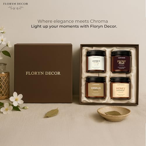 Image of Floryn Decor Scented Soy Wax Candles Gift Set with Gift Box | 4 Premium Aromatherapy Candles with Natural Essential Oils | Long-Lasting 45-50 Hours Burn | Perfect for Gifting