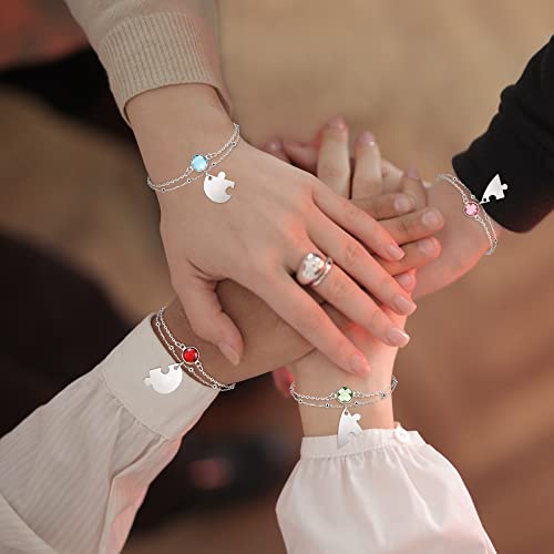 Jovivi Personalized Custom Matching Heart Puzzle Piece Friendship Bracelet Set of 2/3/4 Pcs for Family Sisters Best Friends Custom Name Stainless Steel BBF Jewelry Anklet Bracelet Engraved Love Bracelets for Women4