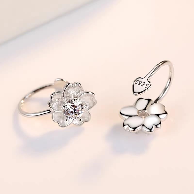 Clip On Cherry Blossoms Crystal No Piercing S925 Sterling Silver Earring for Women Elegant Cubic Zirconia Flower Ear Cuff Earrings Dainty Fashion Plant Floral Huggie Wrap Fake Stud Cartilage Party Jewelry Gifts - Image 3