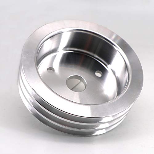 KIPA Aluminium triple groove crankshaft pulley For SB Chevy SBC 350 Crank SWP Short Small Block Chevy with a Short Water Pump 6.6" Satin Aluminium Finish Durable 3-Groove #8858 - Thumbnail 6