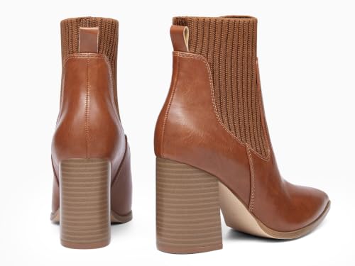 Image of Coutgo Women Ankle Boots Sock Booties Pointed Toe Chunky Stacked High Heel Knit Chelsea Winter Dress Booties