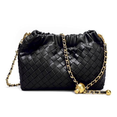 Joryin Bolsa tiracolo feminina Trendy Dumpling – Bolsa clutch Hobo Cloud, Couro trançado - preto