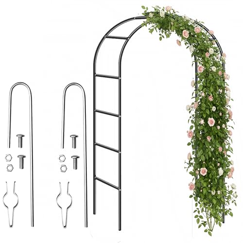 Metal Garden Arch 2.4M with Ground Stakes - Garden Arbour Arch Florence Trellis Plant Support for Roses Flowers - Climbing Plants Archway Indoor Outdoor Wedding Decoration