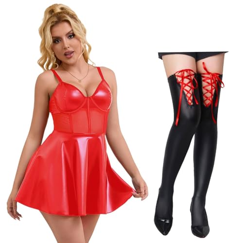 Robe avec armatures rouge en cuir PU pour sculpter la silhouette XL