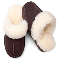 Parfeying Women's Sheepskin House Slippers Indoor Outdoor Shearling Shoes for Women,L21605 CAFE 8US