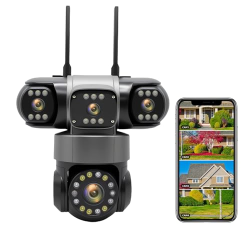 GUDFIDELIO 4-Lens Security Cameras Wireless Outdoor & Indoor, 8MP HD Image, 360Â° PTZ Coverage, WiFi App Remote, 2-Way Audio, Full Color Night Vision, AI Motion Detecting & Tracking