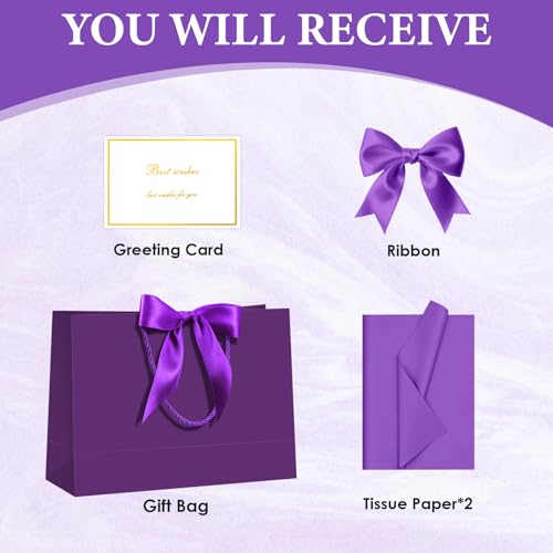 Image of JMANNI Gift Bags with Handles, 13 inch Medium Gift Bag for Presents, 1 Pcs Bags with 2 Tissue Paper and 1 Cards for Baby Shower Wedding Bridal Shower Mother's Day Birthday Party (deep purple