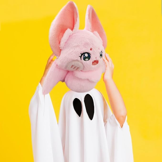Image of Furry Pink Bat Plush Pillow Cuddly Stuffed Bat Gifts /13.7''