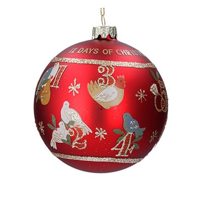 Gisela Graham Red 12 Days of Christmas Glass Bauble, 8cm