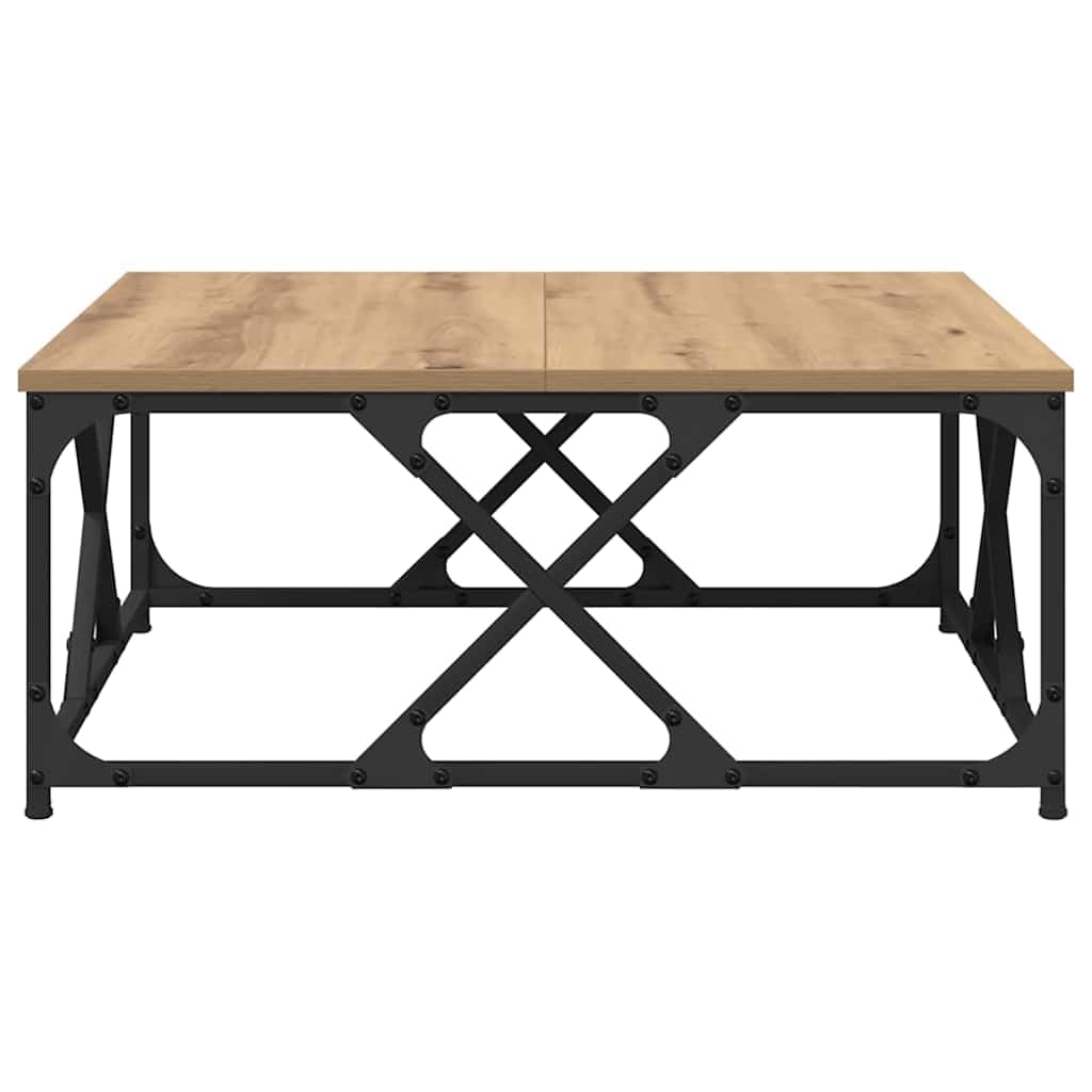 Mesa de centro de roble Artisan, 70 x 70 x 30 cm, con patas de acero, diseño moderno, alta resistencia, para salón, dormitorio, pasillo