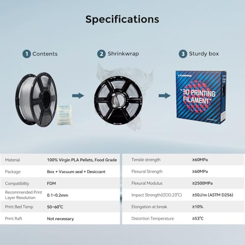 Image of FLASHFORGE 3D Printer Filament, PLA PRO Filament 1.75mm, 1KG Spool (2.2lbs), Dimensional Accuracy + /- 0.02mm for FDM 3D Printers, Better Tenacity & No Knotting (Silver)