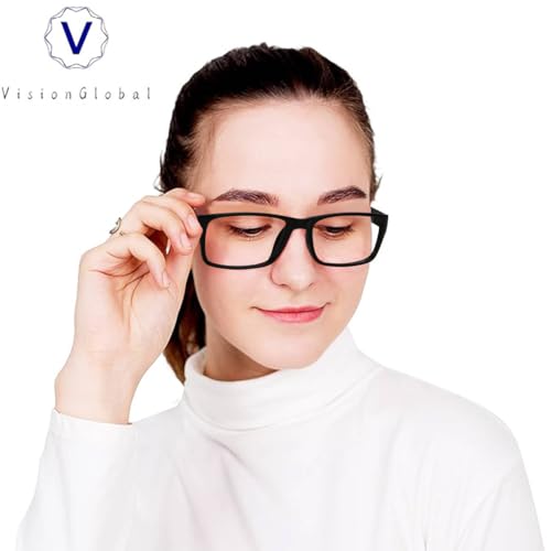 Image of VisionGlobal 4 Pairs Reading Glasses, Computer Reading Glasses for Women and Men, Fashion Square Eyewear Frame(4 Black,+2.25)