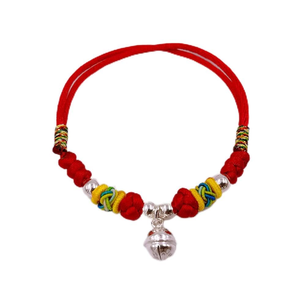 Bracciale Rigido in Argento for Donna, Bracciale Intrecciato in Corda Rossa con Ciondolo Campana in Argento S925 Braccialetti dell'amicizia Regolabili Gioielli Etnici tibetani fortunati