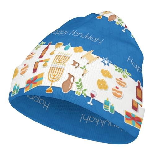 Happy Hanukkah Kids Beanie Hat for for Girls Boys Children Cap Winter Knitted Chemo Cancer Headwear Accessories Gifts Decoration Black