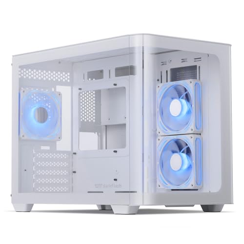 darkFlash Micro-ATX Gaming PC Case, MATX PC Case with 3 x 120mm ARGB Fans, Panoramic View Dual Tempered Curve Glass Computer Case, USB 3.0 Port, Supports Dual 360mm AIO, White(DPW90M)