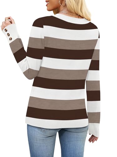 Image of WIHOLL Lightweight Sweaters for Women Long Sleeve V Neck Knit Outfits with Decorative Buttons