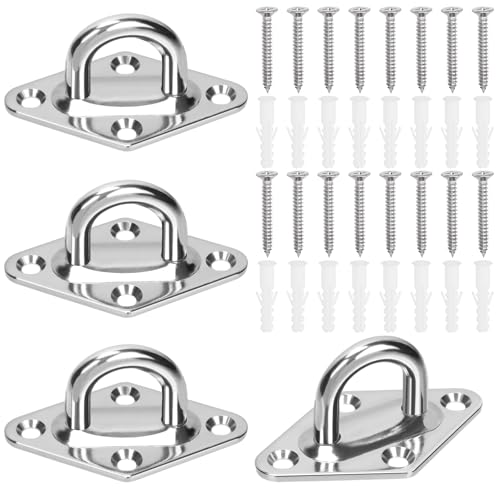 Rustark 4 Stück M8 304 Edelstahl Augplatten Rautenförmige Deckenhaken mit Öse Silber Zurröse Wandöse Decksplatt Ösenplatte Mastplatte Wandhaken Ösen Halterung mit Schrauben und Gummistopfen