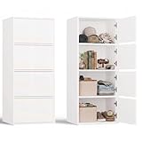 CDF Kommode Mehrzweckschrank 4 Türen Highboard Allzweckschrank Hochkommode Flurschrank für Wohnzimmer Büro Flur Schlafzimmer Aktenschrank Weiß Regalschrank 16 mm Platte 40x50x119 cm